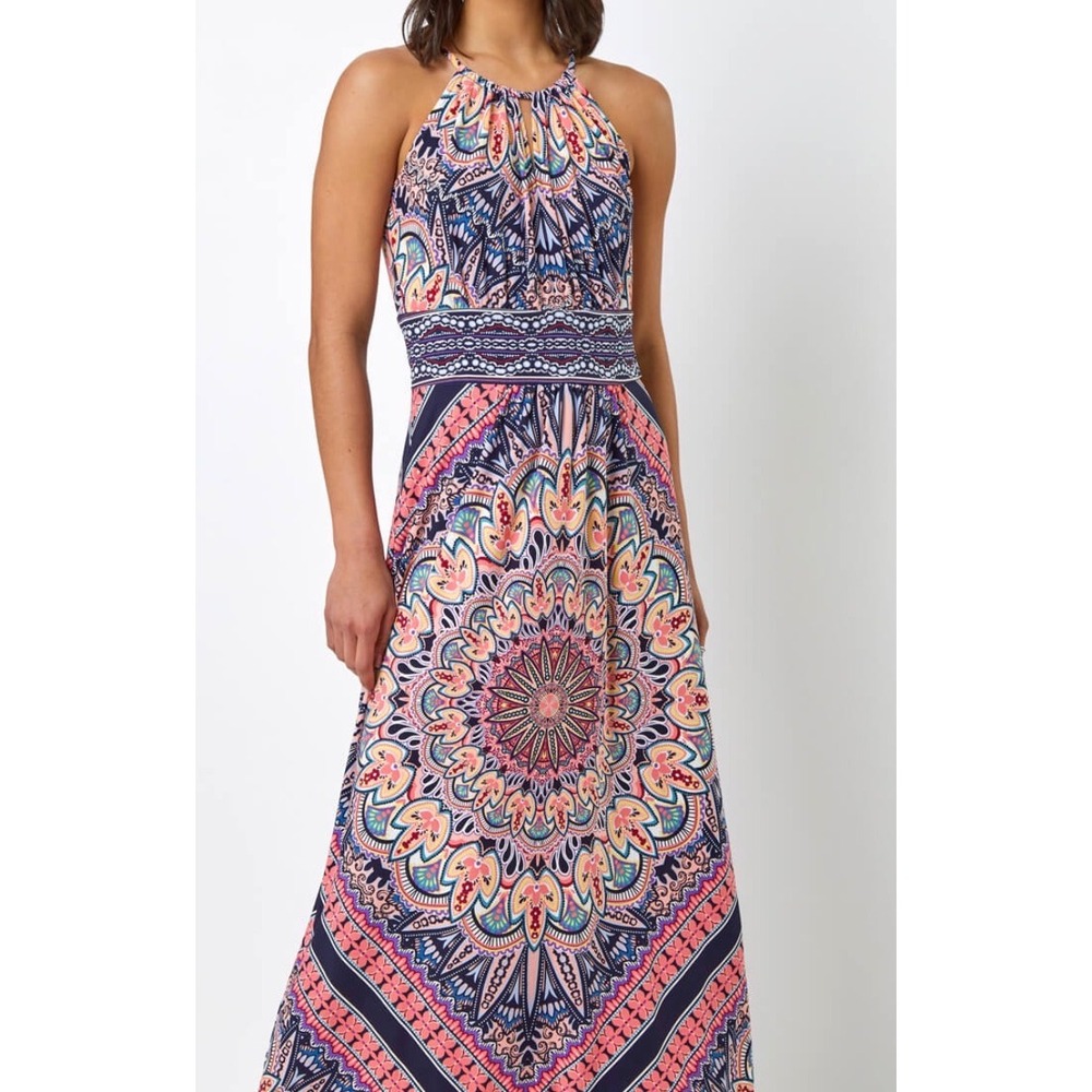 London Style Collection Maxi Dress Womens 14 Multi Color NWT Halter Mandala Boho